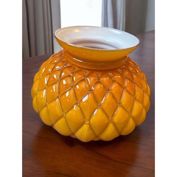 Vintage Amber Glass Lampshade Quilted Replacement Globe Overlay Glass 6 3/4" - Picture 2 of 12